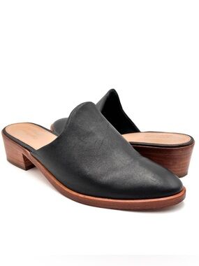 Soludos Black Leather Venetian Mule Slip On Size 7.5